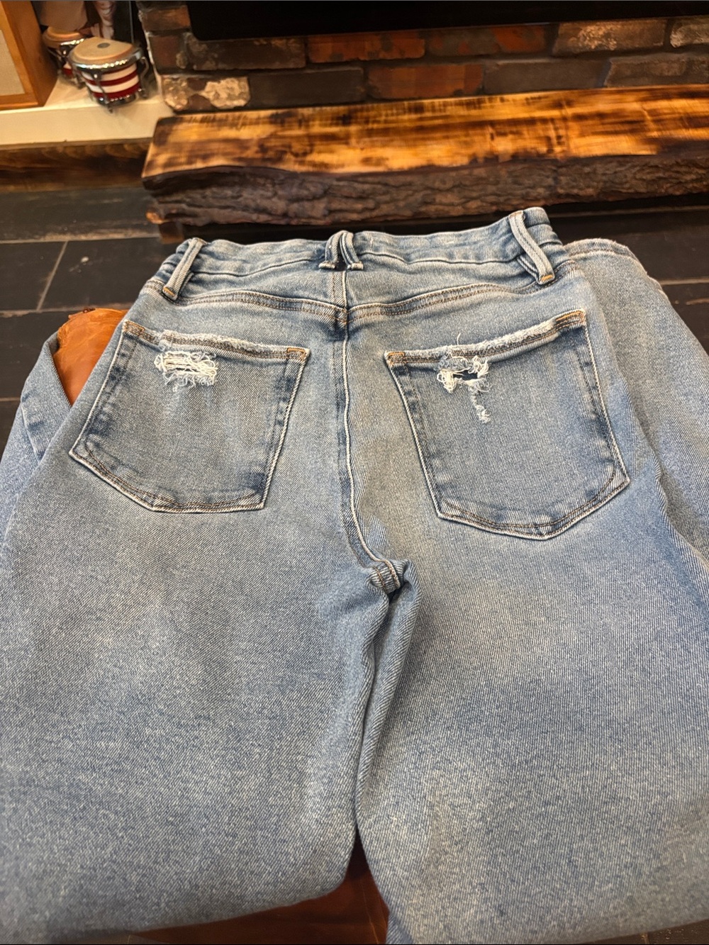 Good American Light Wash Distressed Back Pocket Mom Jeans